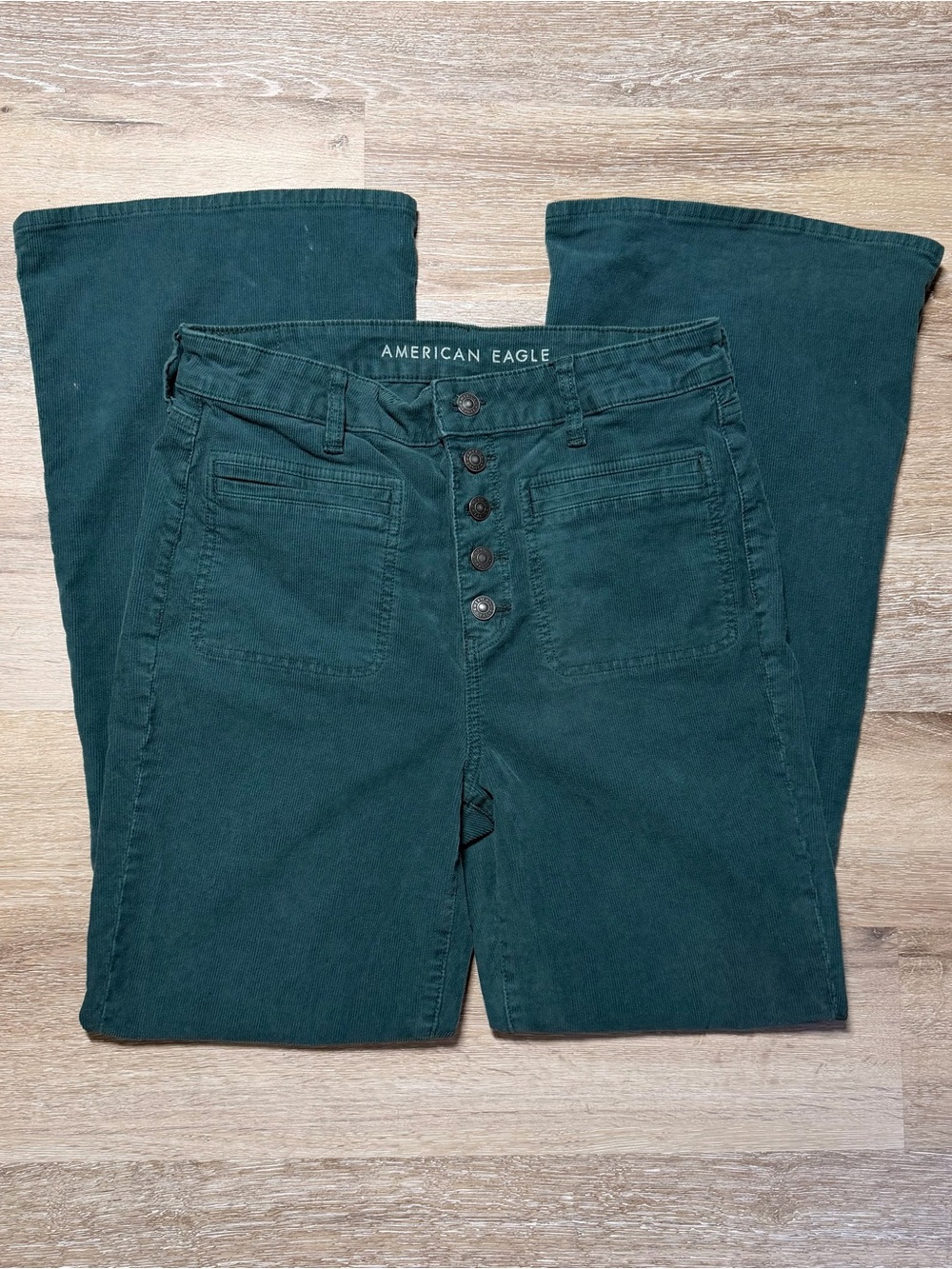 American Eagle Outfitters Women's Teal Wide-Leg Button-Fly Jeans